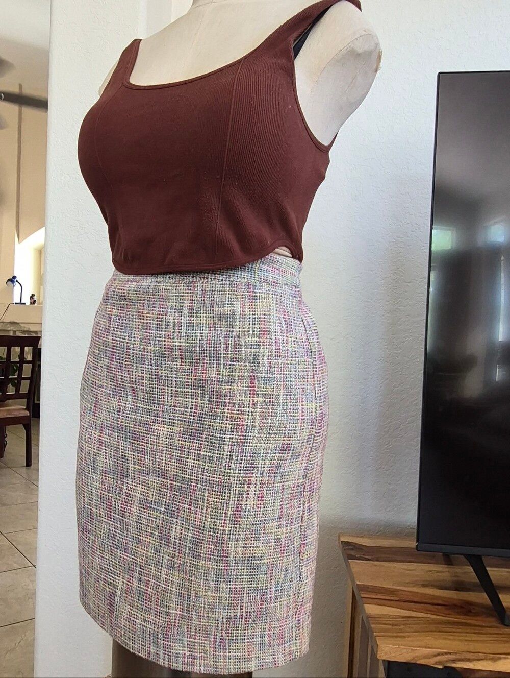 Ann Taylor, Loft Petites, Multi colored-Tweed/woven 87% Cotton Skirt Sz 6 Petite